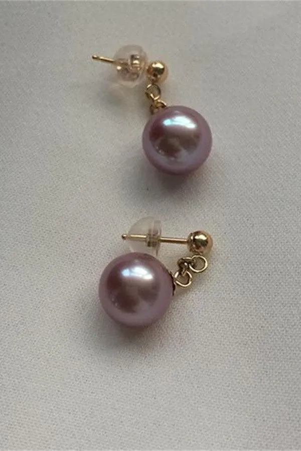 Handmade Beautiful Round Pearl Earring with 18K Gold Posts P10