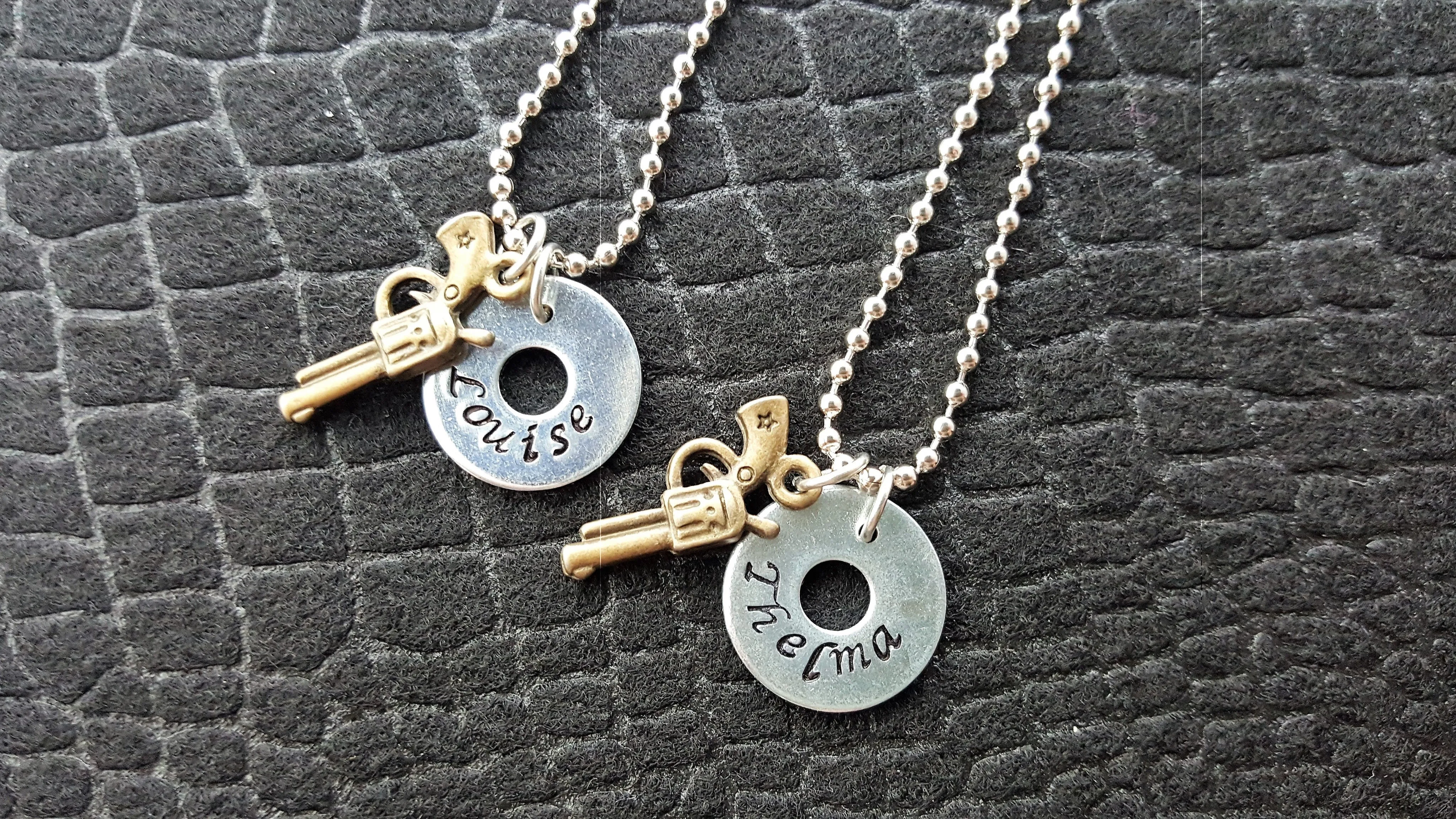 Handmade Hand-Stamped Thelma And Louise Necklace Set Best Friends Jewelry