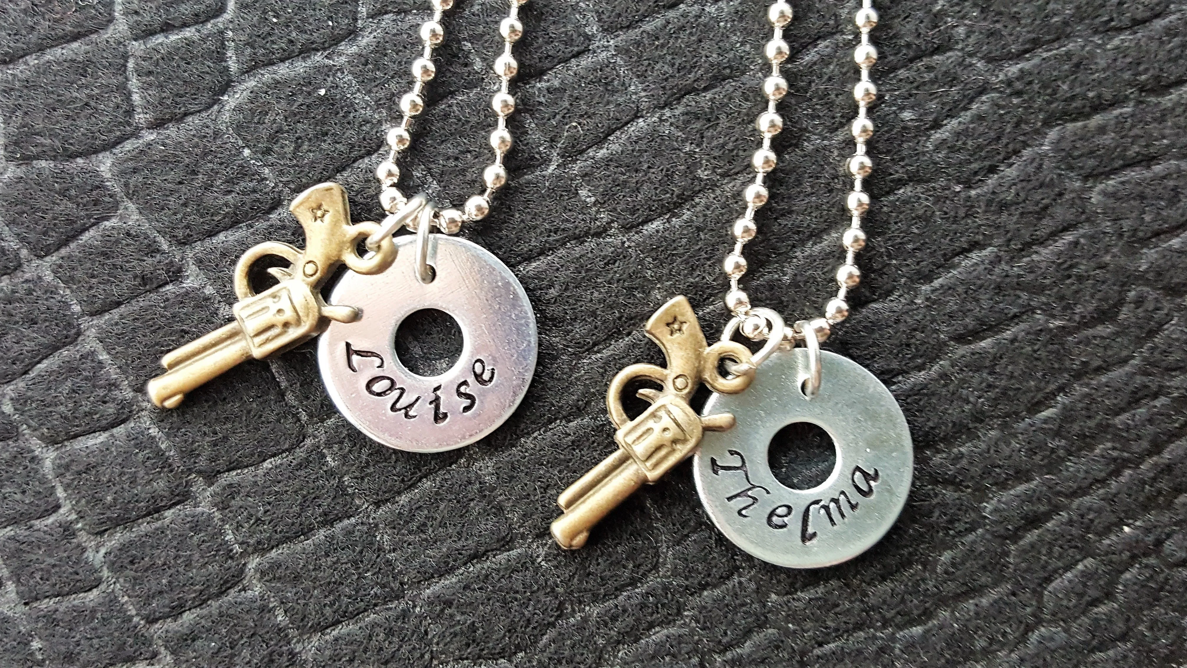 Handmade Hand-Stamped Thelma And Louise Necklace Set Best Friends Jewelry