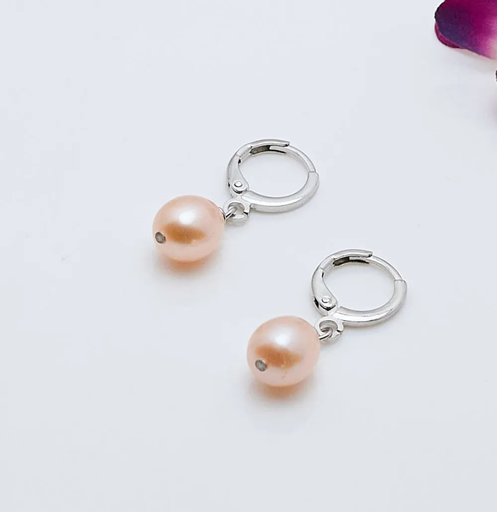 Handmade Pearl Drop Earrings for Women | Gold-Plated Huggie Hoop Earrings in White, Pink, Grey, Black