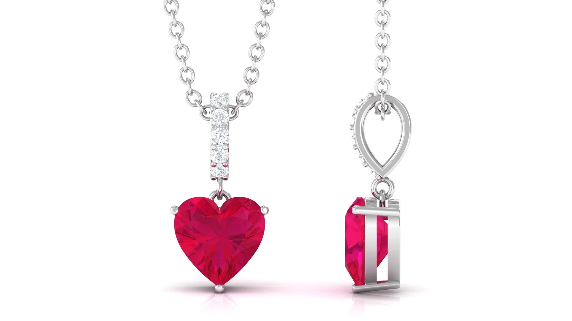 Heart Shape Ruby Solitaire Pendant with Diamond Accent Bail