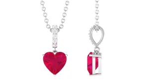 Heart Shape Ruby Solitaire Pendant with Diamond Accent Bail