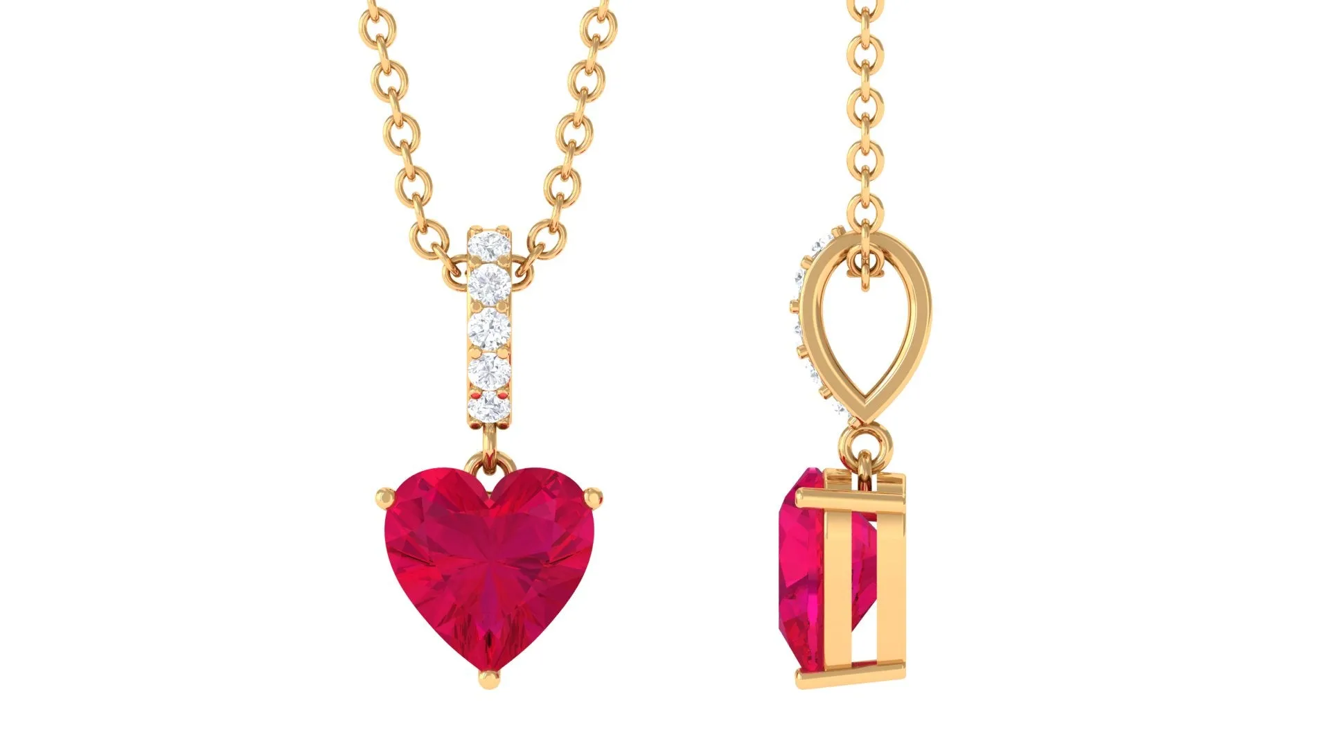 Heart Shape Ruby Solitaire Pendant with Diamond Accent Bail