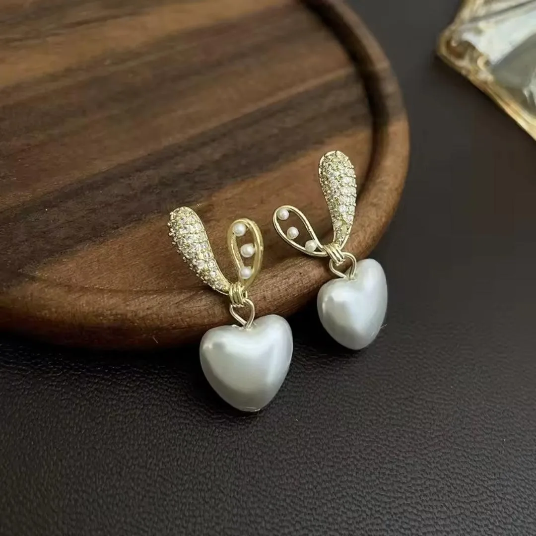 Heart-Shaped Pearl Drop Earrings