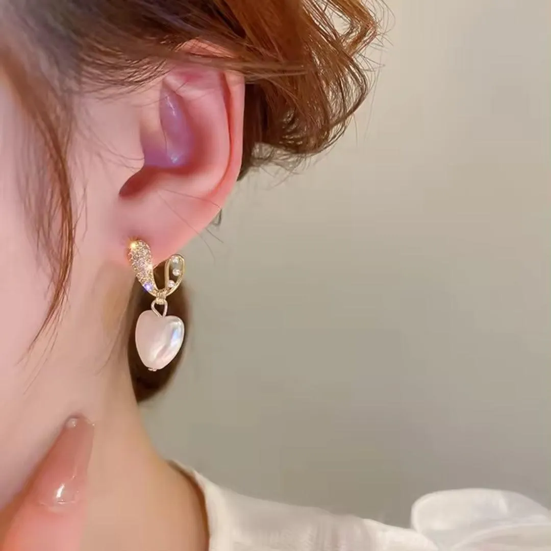 Heart-Shaped Pearl Drop Earrings