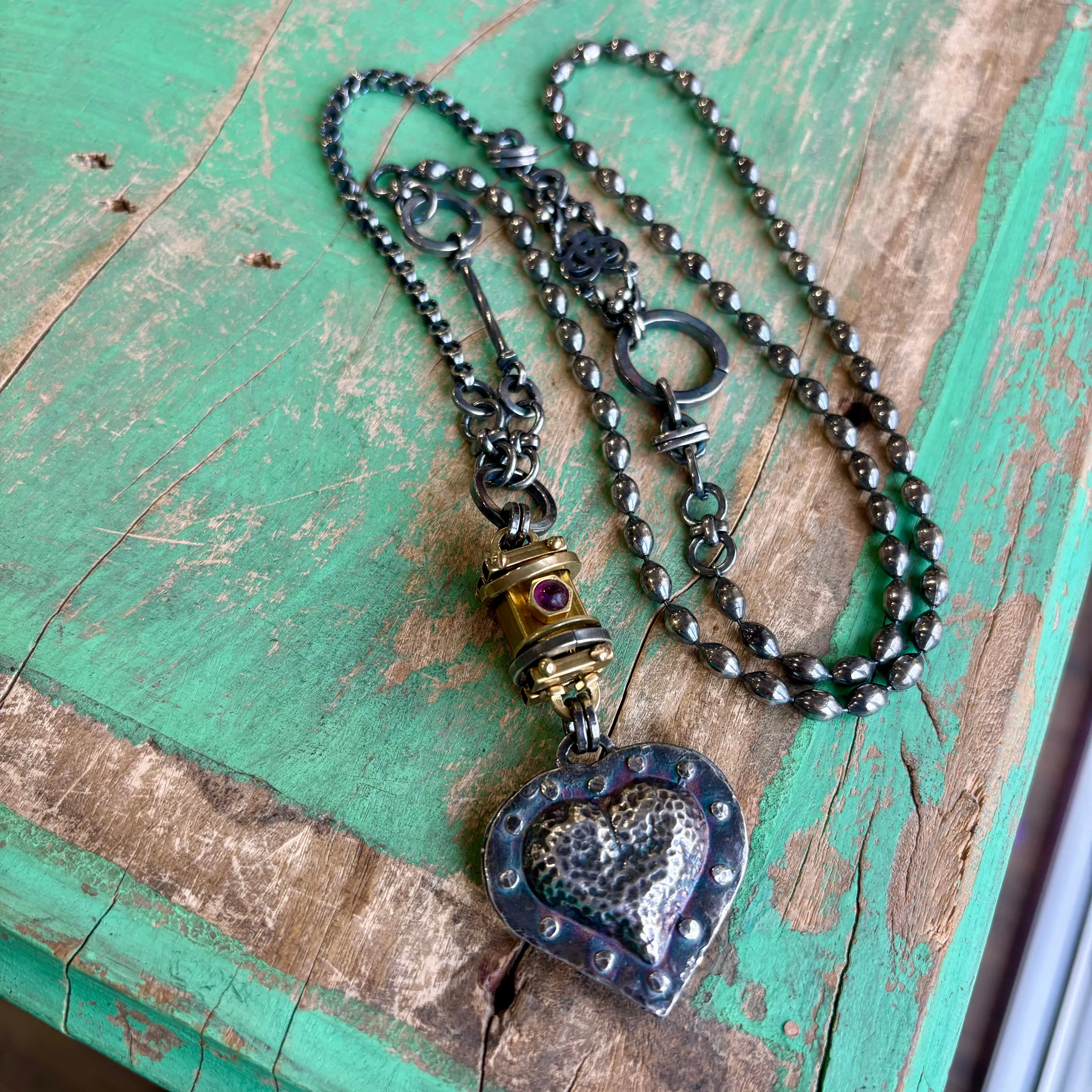 Industrial Puffy Heart Necklace