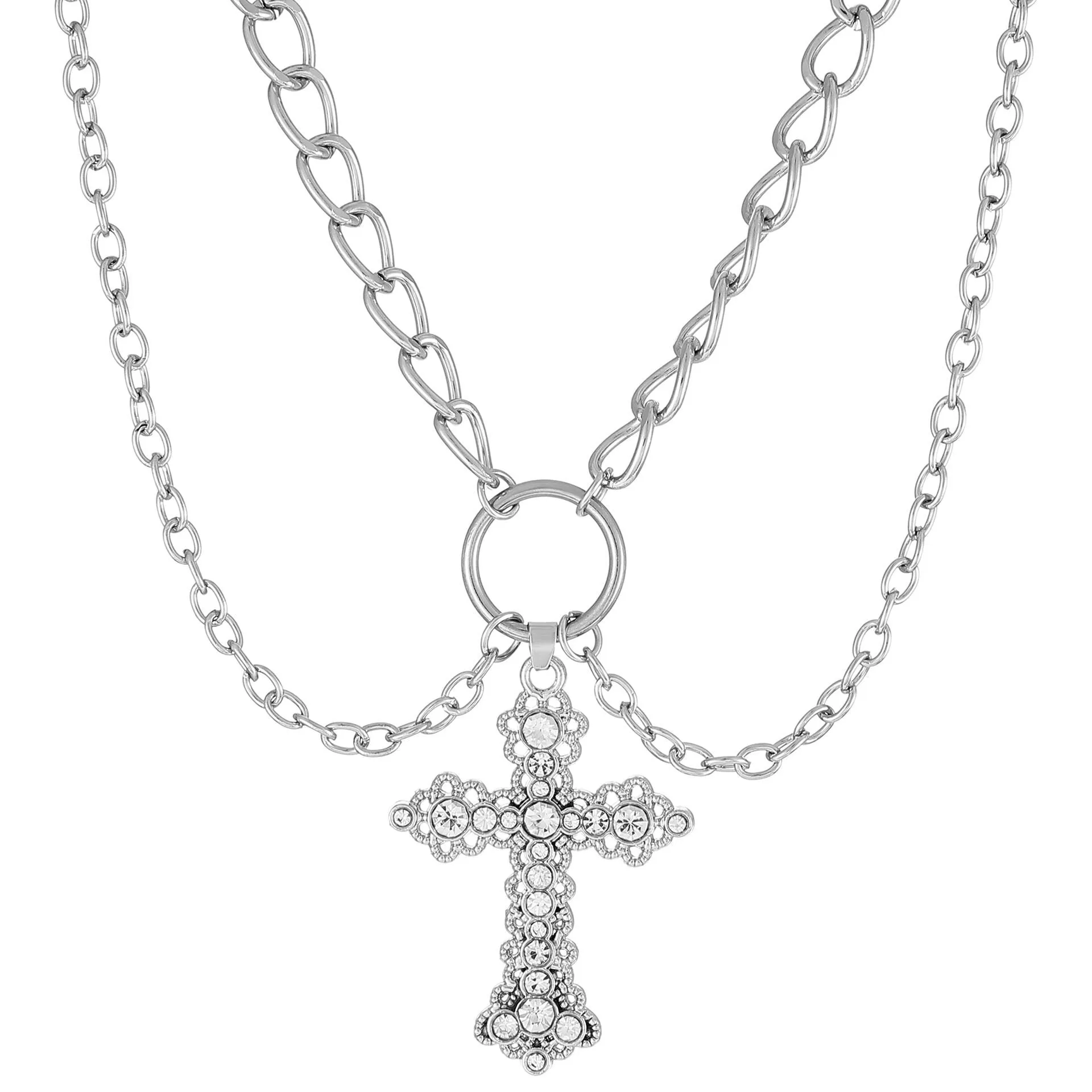 INS Vintage Diamond Alloy Pendant Cross Necklace