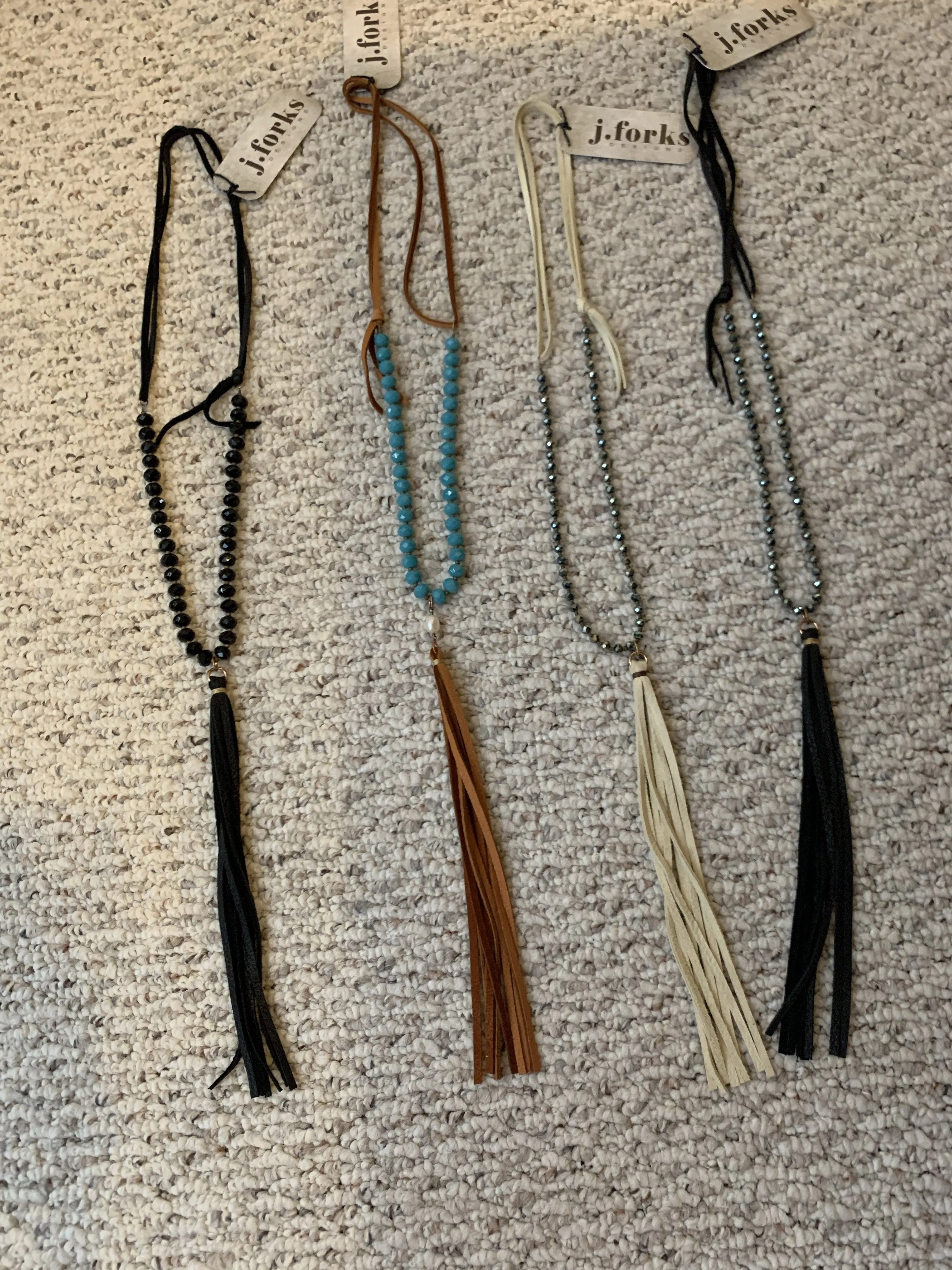 J Forks Beaded Fringe Necklace