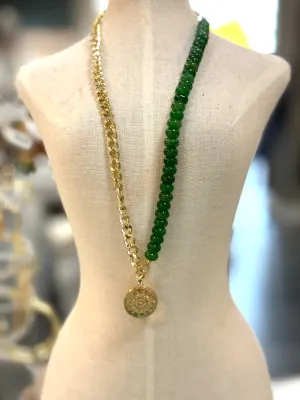 Jade and Gold Curb Chain Necklace