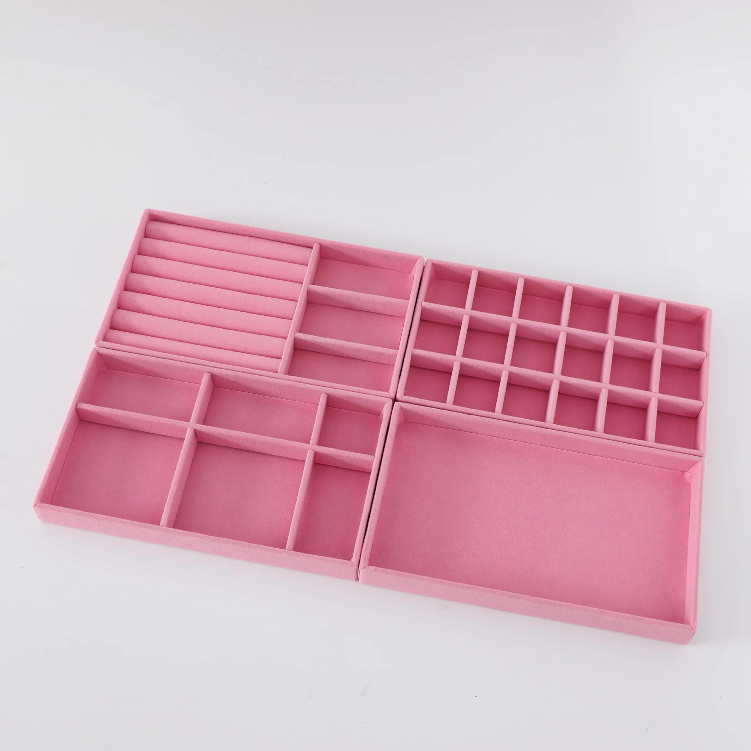 Kuber Industries 24 Pieces Velvet Jewelry Trays Organizer | Jewelry Storage Box | Jewelry Organizer | Showcase Holder Dresser Organizer for Earring Necklace Bracelet Ring |Pack of 6 | YBL4-04 |Pink