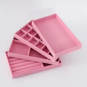 Kuber Industries 24 Pieces Velvet Jewelry Trays Organizer | Jewelry Storage Box | Jewelry Organizer | Showcase Holder Dresser Organizer for Earring Necklace Bracelet Ring |Pack of 6 | YBL4-04 |Pink