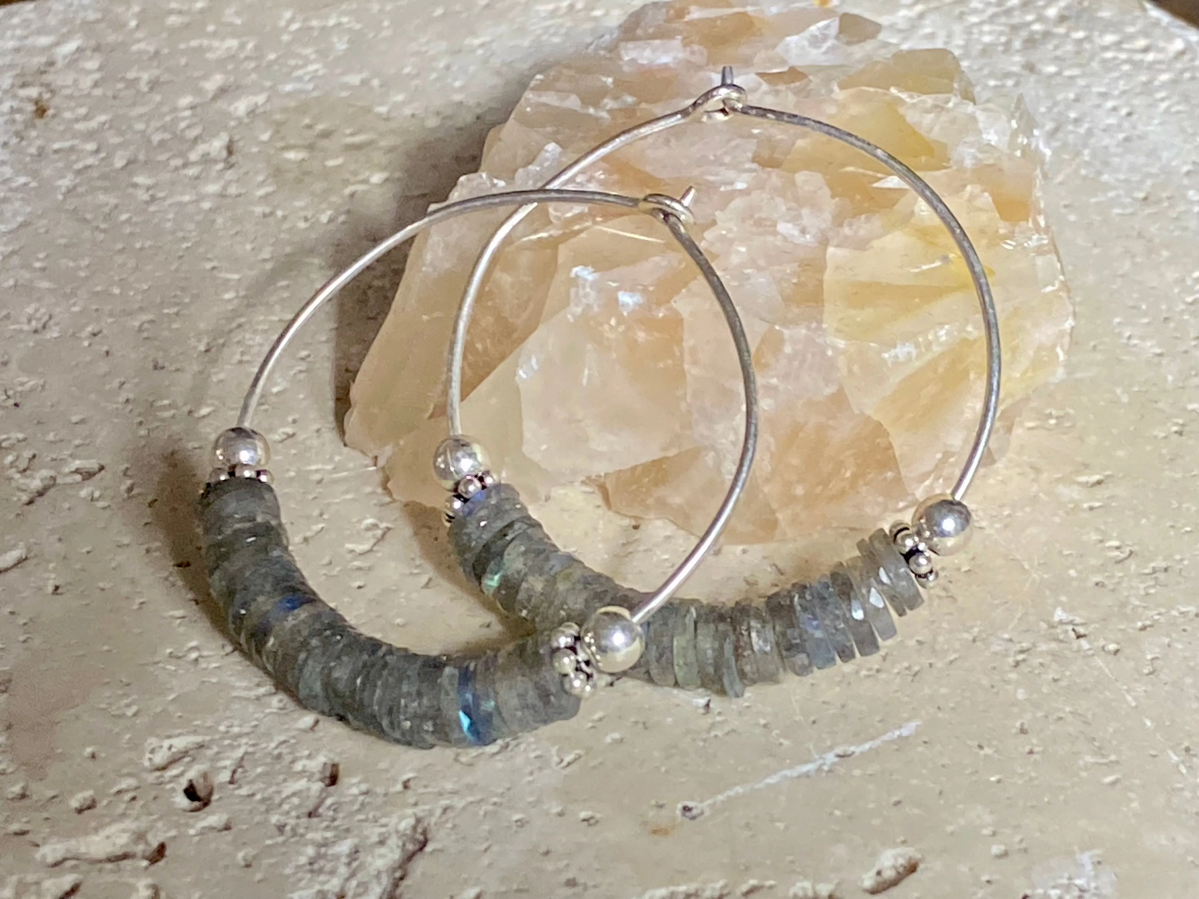 Labradorite Silver Hoop Earrings