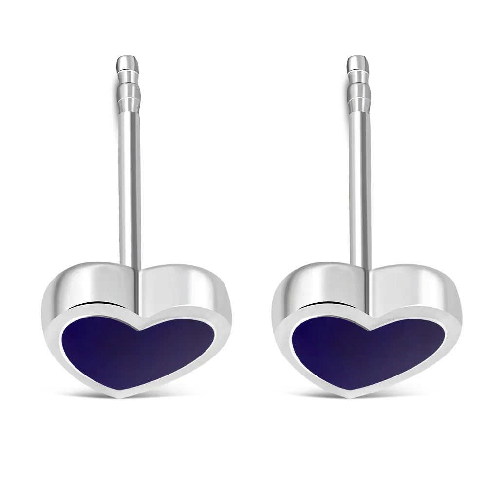 Lapis Lazuli Blue Stone Heart Stud Silver Earrings