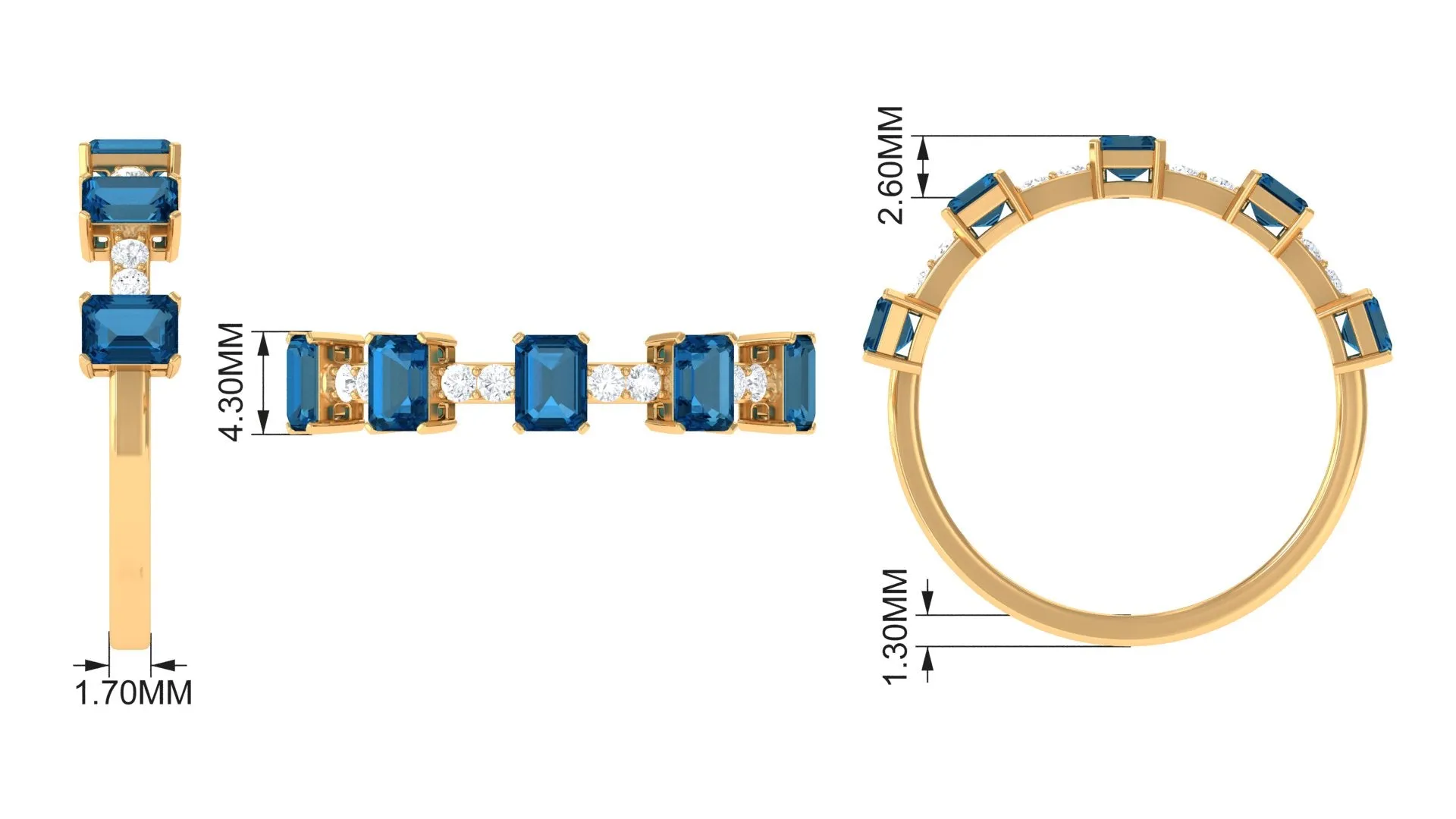 London Blue Topaz and Diamond Alternate Half Eternity Ring