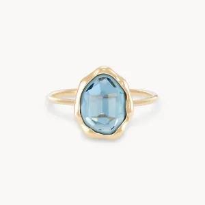 london blue topaz mood ring - 14k yellow gold, blue topaz