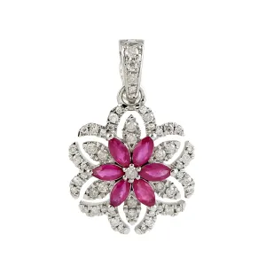 Marquise Ruby Pave Diamond Beautiful Floral Charm 18k White Gold Jewelry