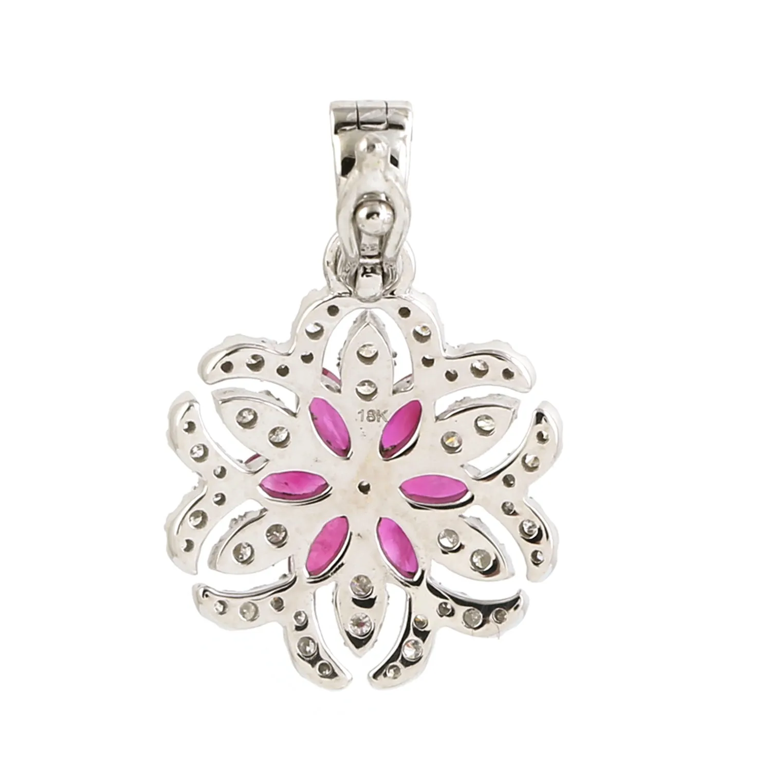 Marquise Ruby Pave Diamond Beautiful Floral Charm 18k White Gold Jewelry