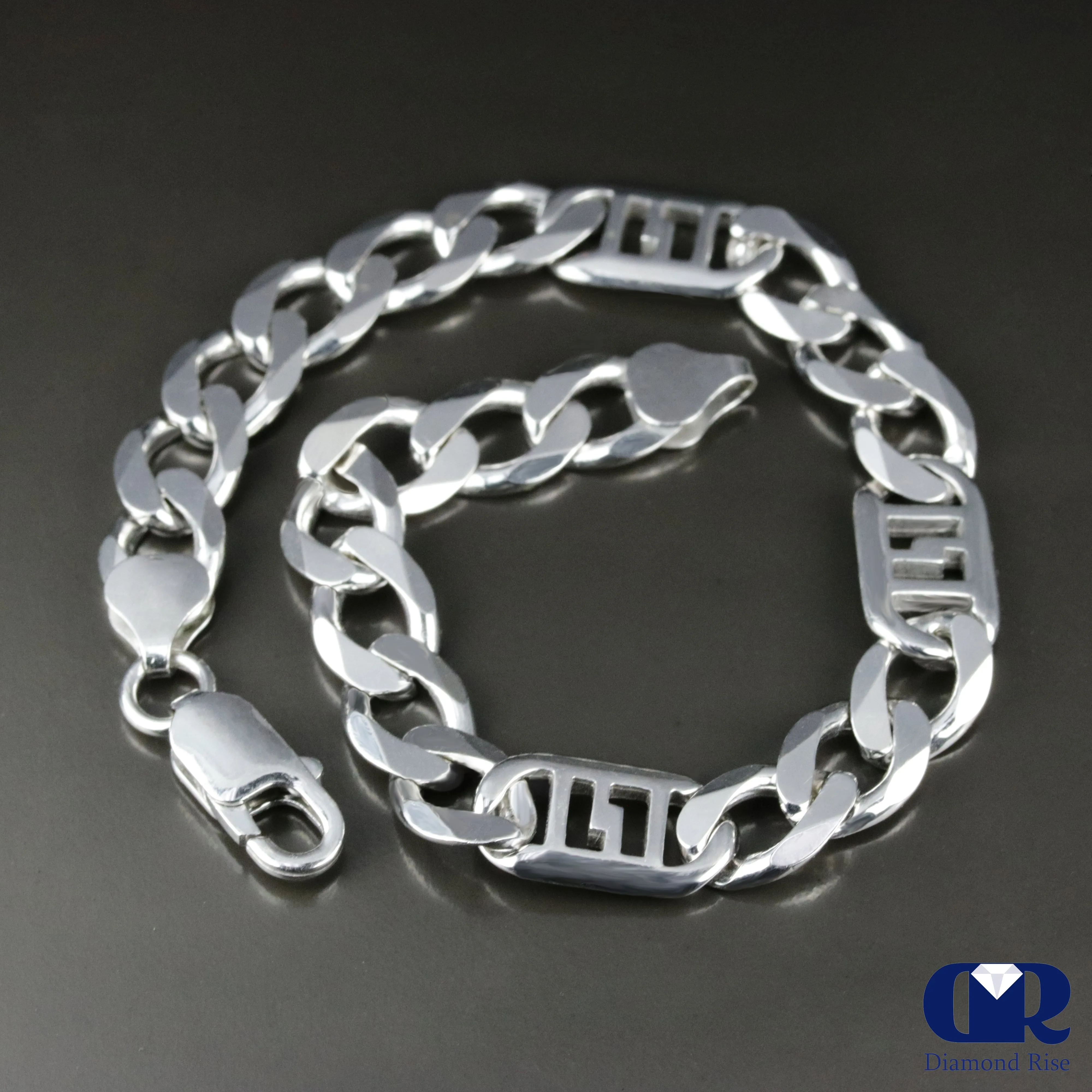 Men's Pure 10K White Gold 9 mm Figaro Link Chain bracelet