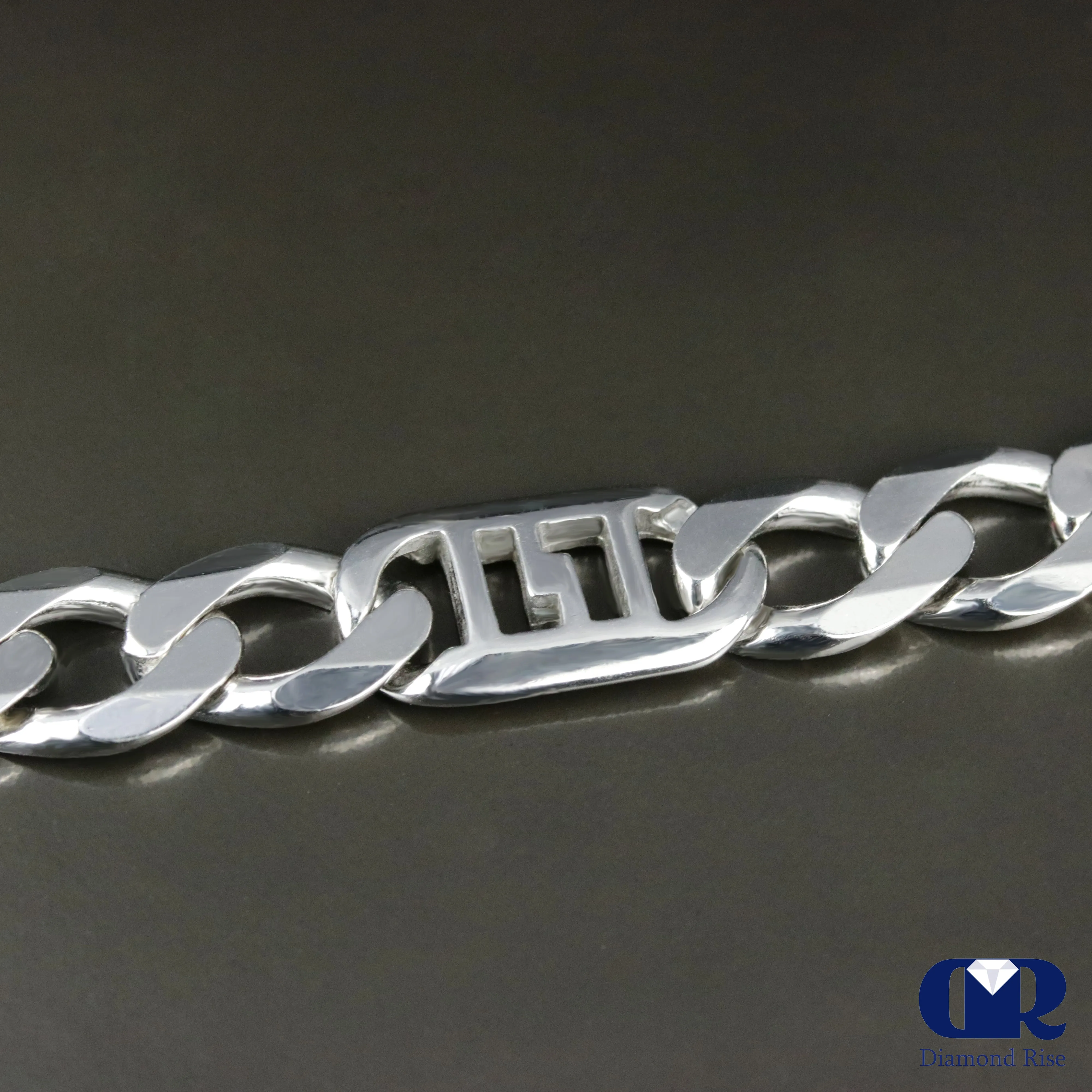 Men's Pure 10K White Gold 9 mm Figaro Link Chain bracelet