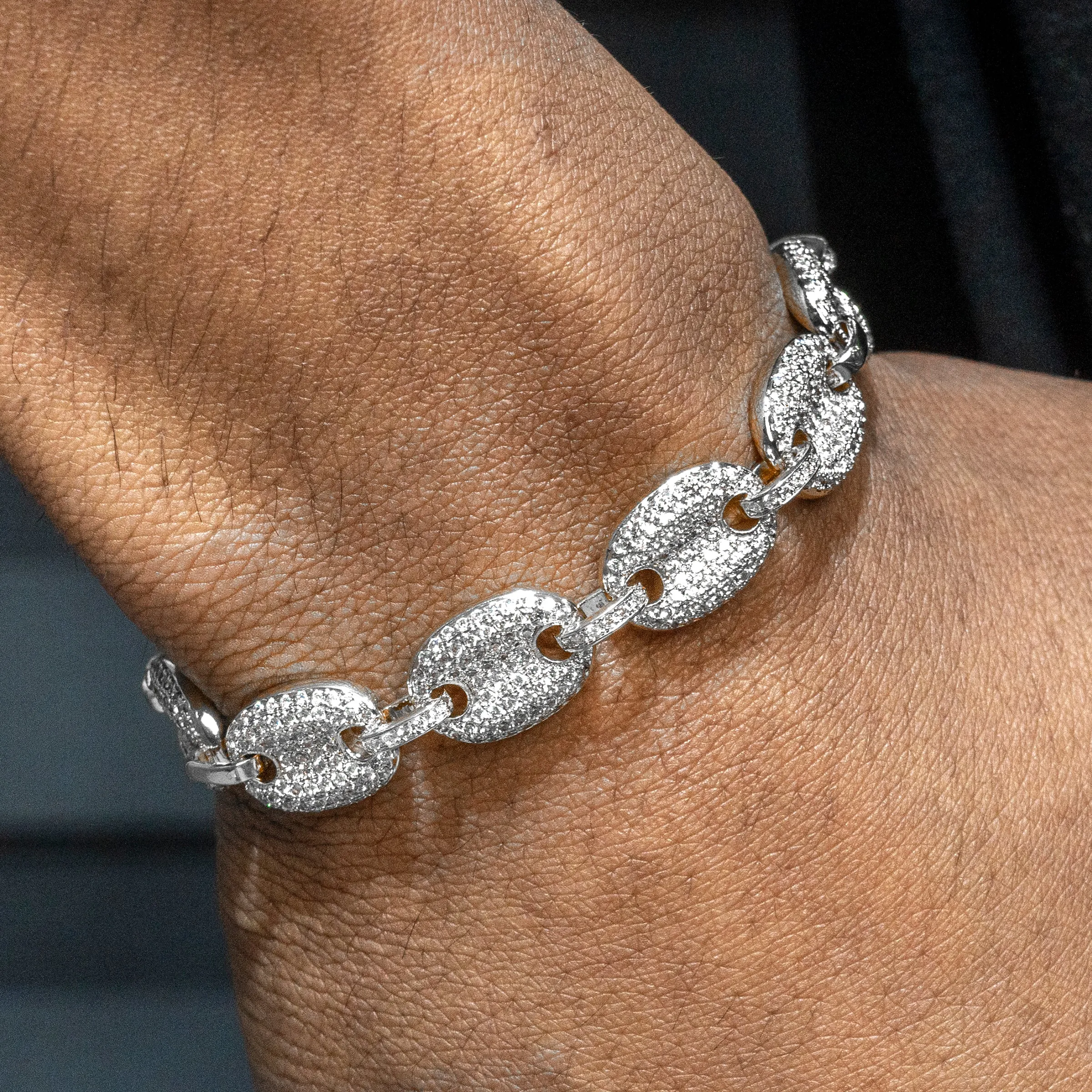 Mens White Gold Iced Out Puff Bracelet