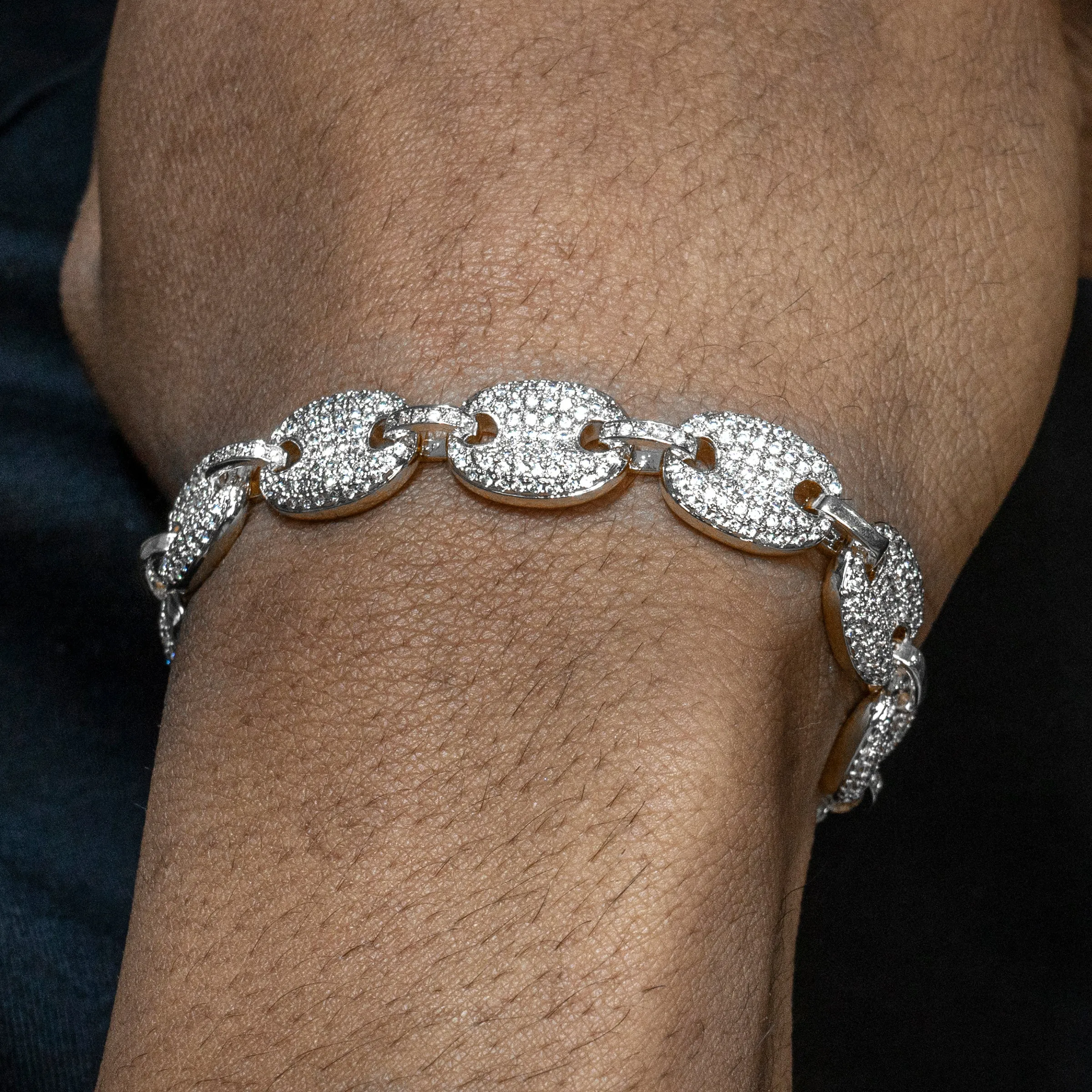 Mens White Gold Iced Out Puff Bracelet