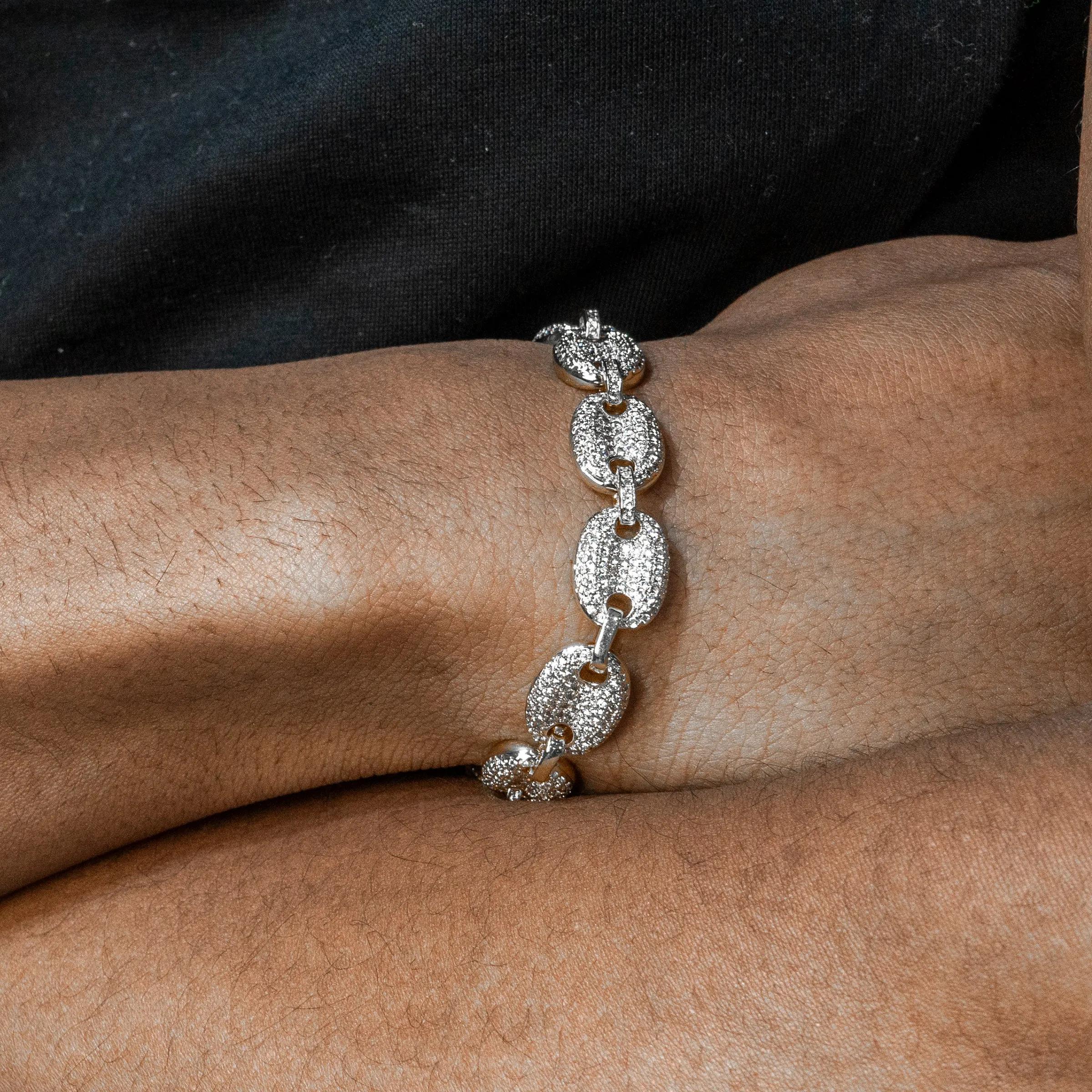 Mens White Gold Iced Out Puff Bracelet