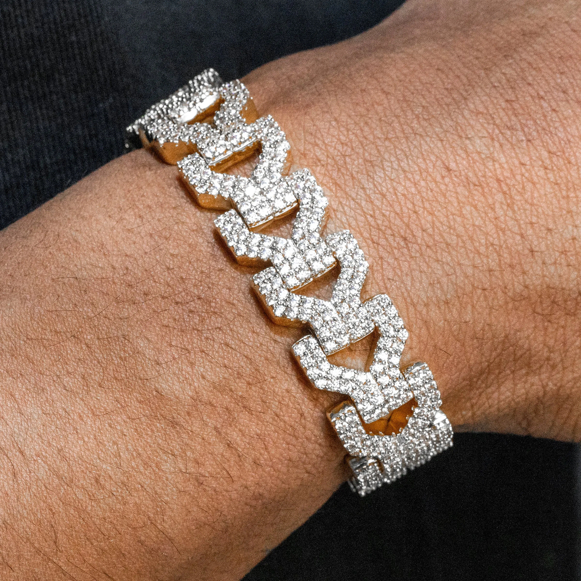 Mens White Gold Iced Out Y Link Bracelet