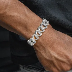 Mens White Gold Iced Out Y Link Bracelet