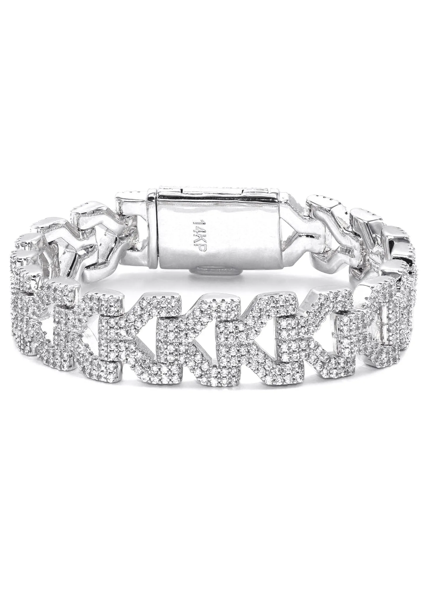 Mens White Gold Iced Out Y Link Bracelet