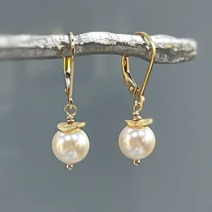 Minimalist Pearl Earrings dangle 14k Gold, Sterling Silver Dainty Drop Earrings