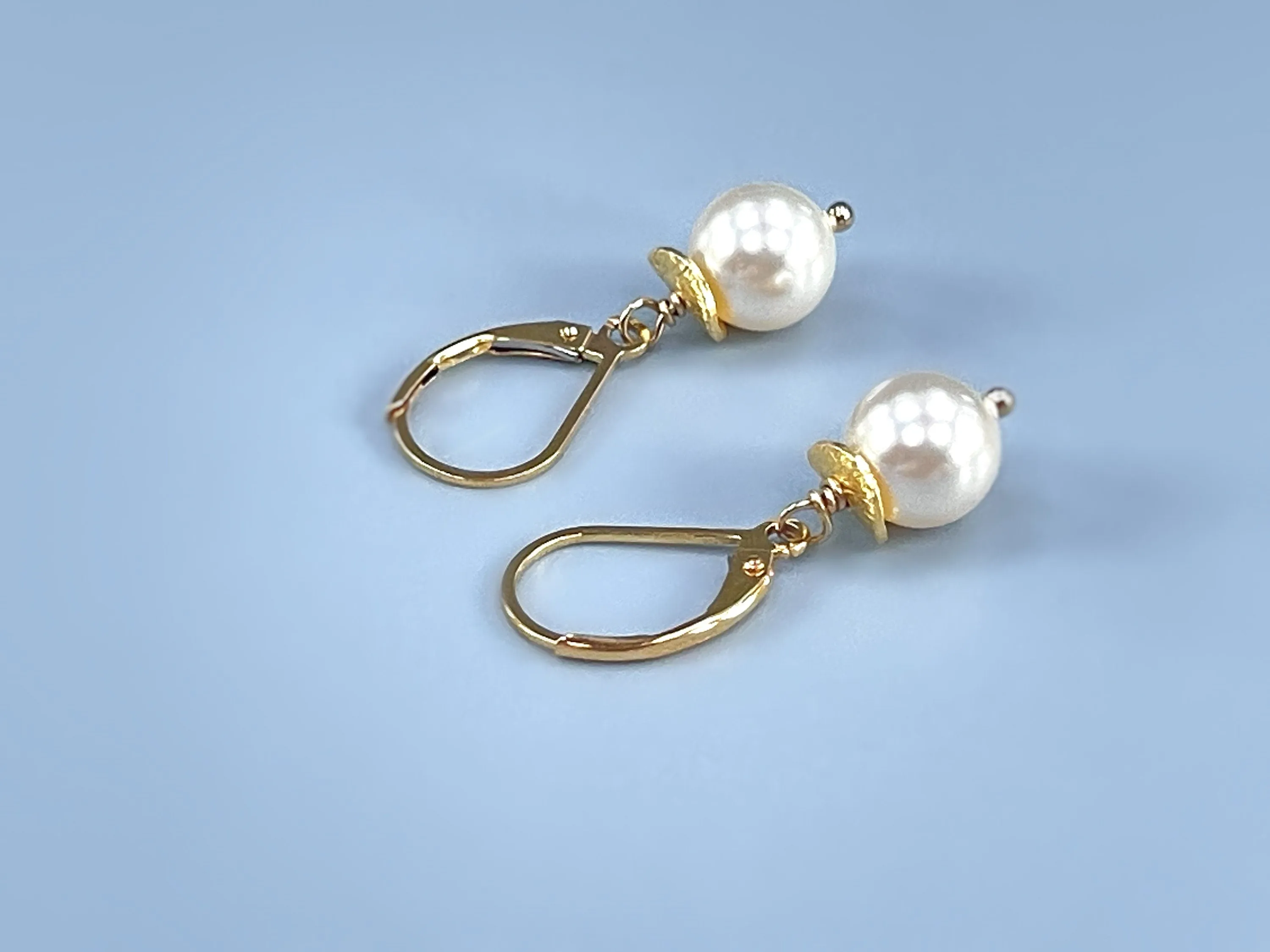 Minimalist Pearl Earrings dangle 14k Gold, Sterling Silver Dainty Drop Earrings