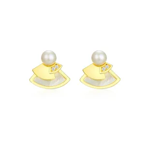 Mother-of-pearl Little Skirt with Freshwater Pearl Silver Studs Earrings for Women