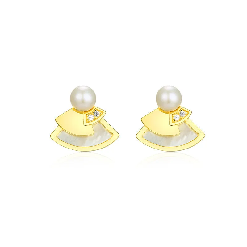 Mother-of-pearl Little Skirt with Freshwater Pearl Silver Studs Earrings for Women