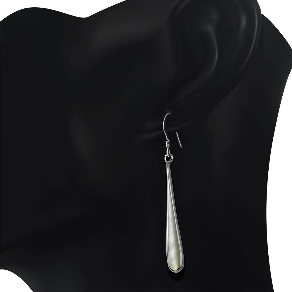 Mother of Pearl Long Drop Sterling Silver Earrings