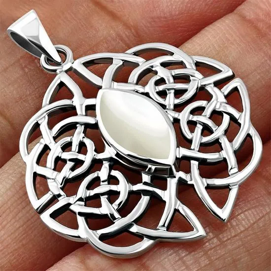 Mother of Pearl Trinity Knot Silver Pendant