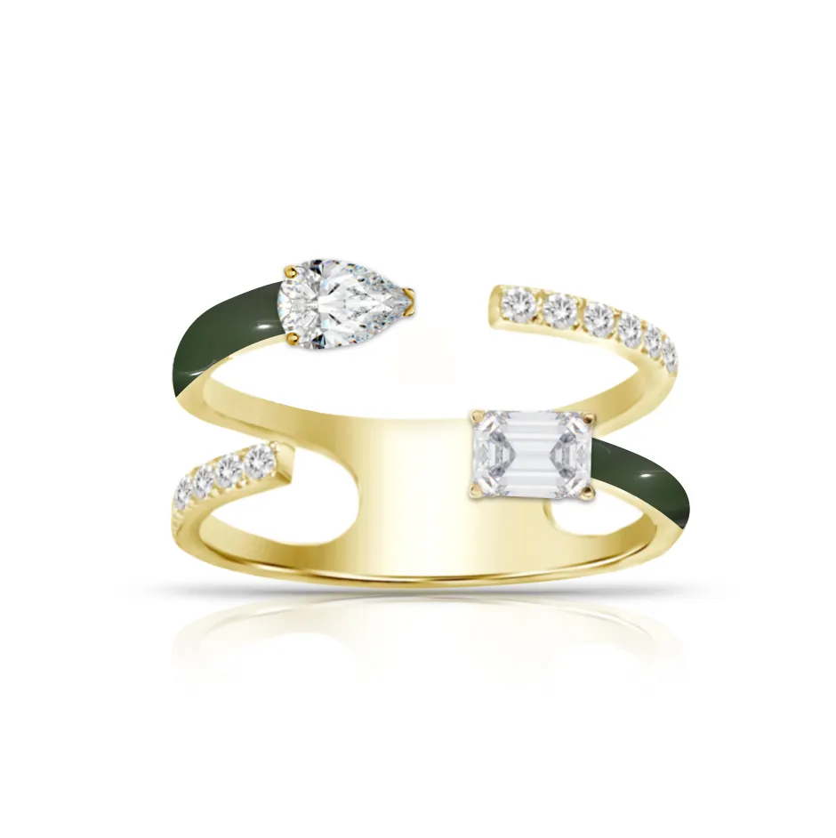 Multishape Double Row Enamel Diamond Statement Ring