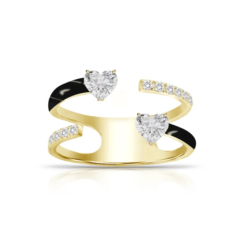 Multishape Double Row Enamel Diamond Statement Ring