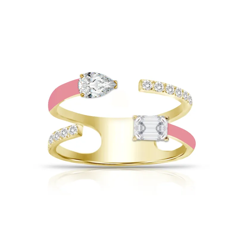 Multishape Double Row Enamel Diamond Statement Ring