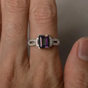 Mystic Topaz Emerald Cut Engagement Rings For Women - 925 Solid Sterling Silver Ring