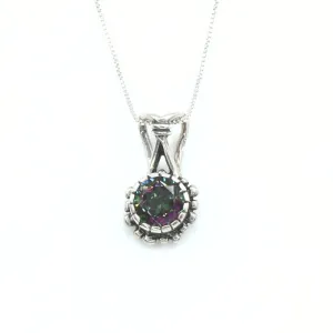 Mystic Topaz Necklace - Genuine Topaz Pendant - Round Vintage Topaz Pendant