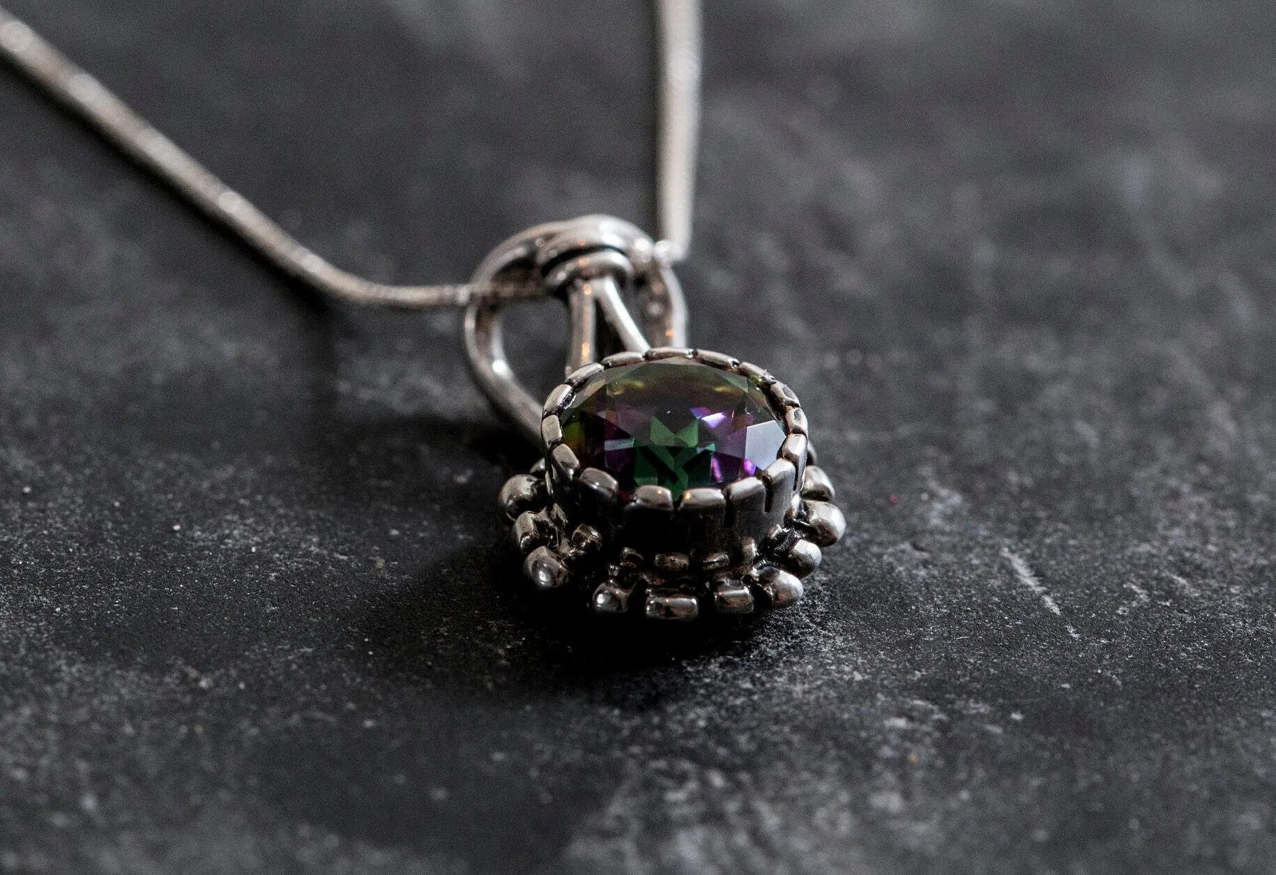 Mystic Topaz Necklace - Genuine Topaz Pendant - Round Vintage Topaz Pendant