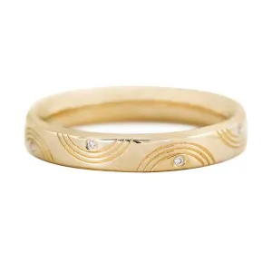 ORDER ONLY: 18K Gold Engraved Wavy Ring with Diamond Details