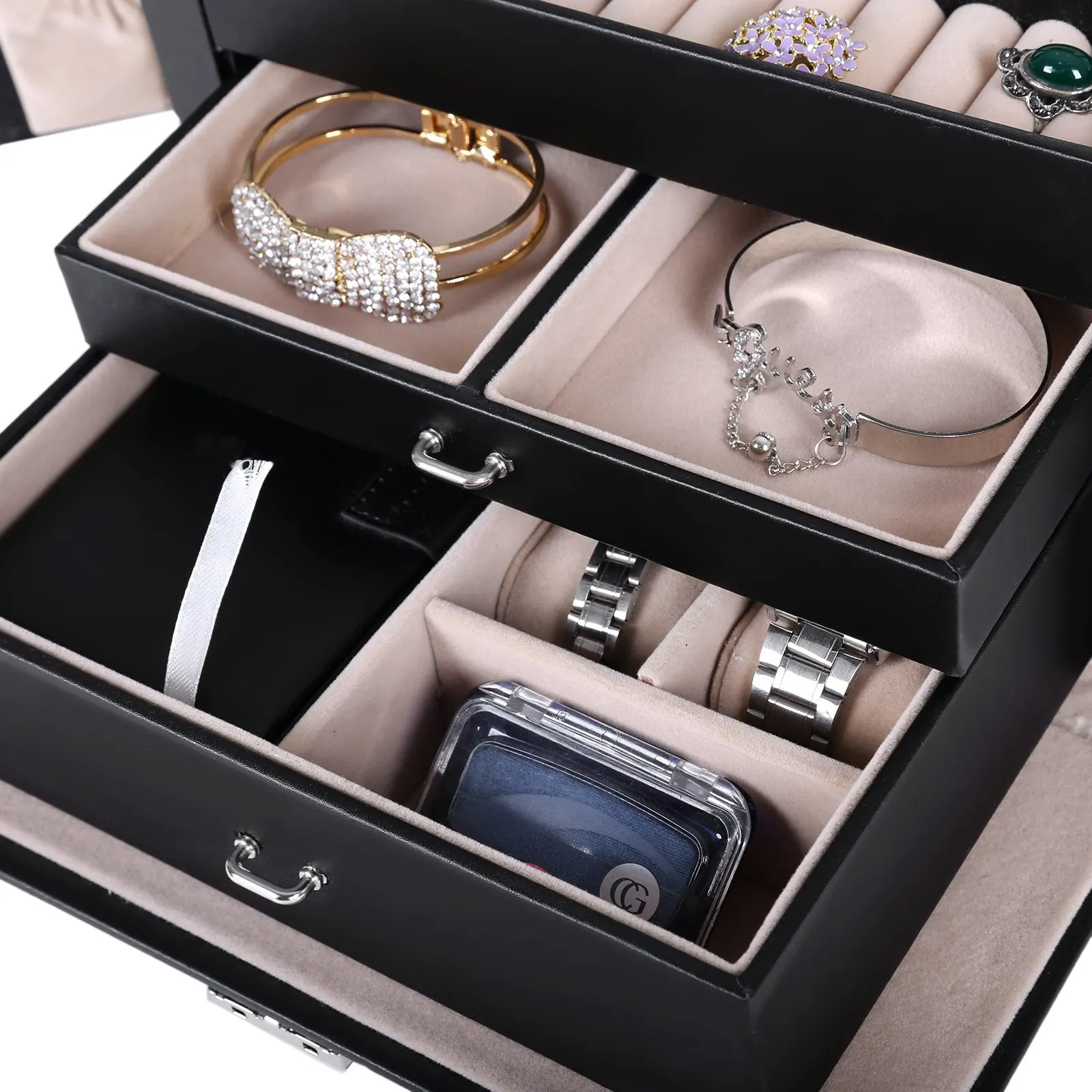 Organizer Mirrored Mini Travel Jewelry Box