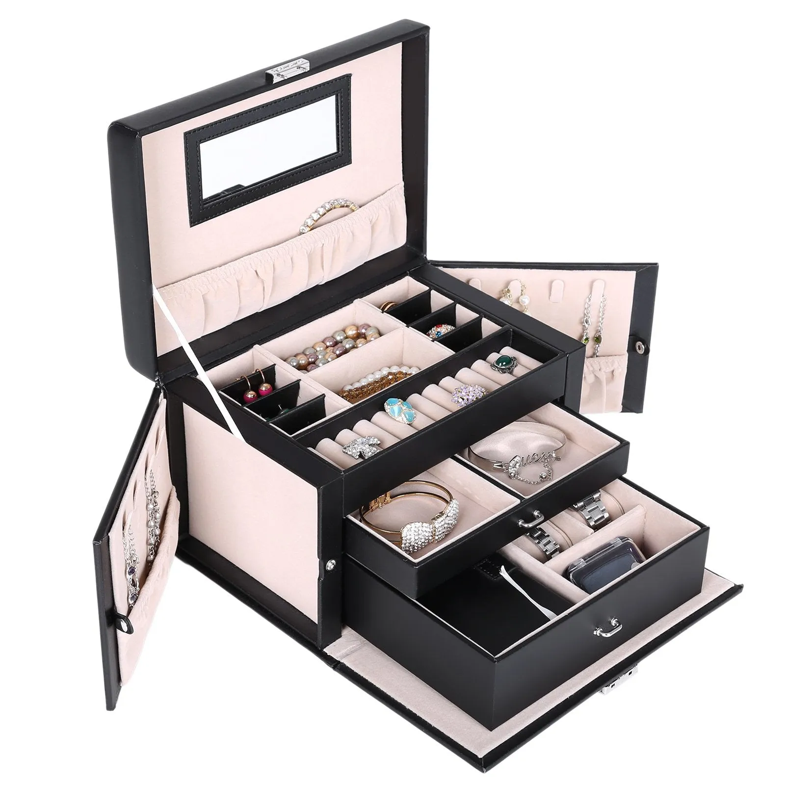 Organizer Mirrored Mini Travel Jewelry Box