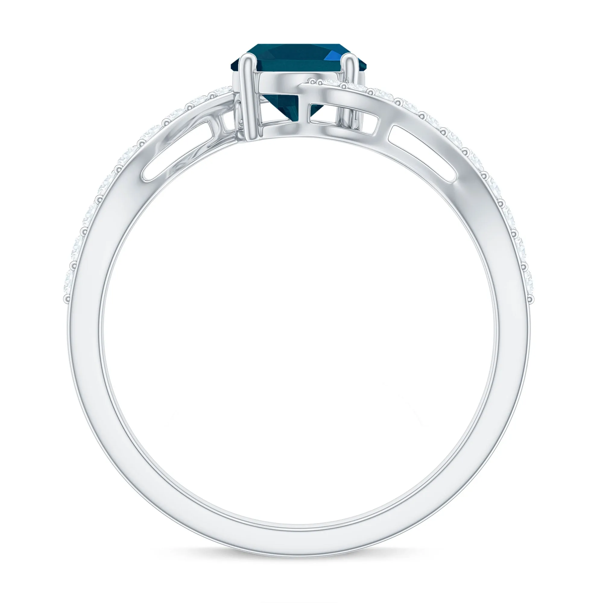 Oval Cut London Blue Topaz Solitaire Bypass Ring with Diamond