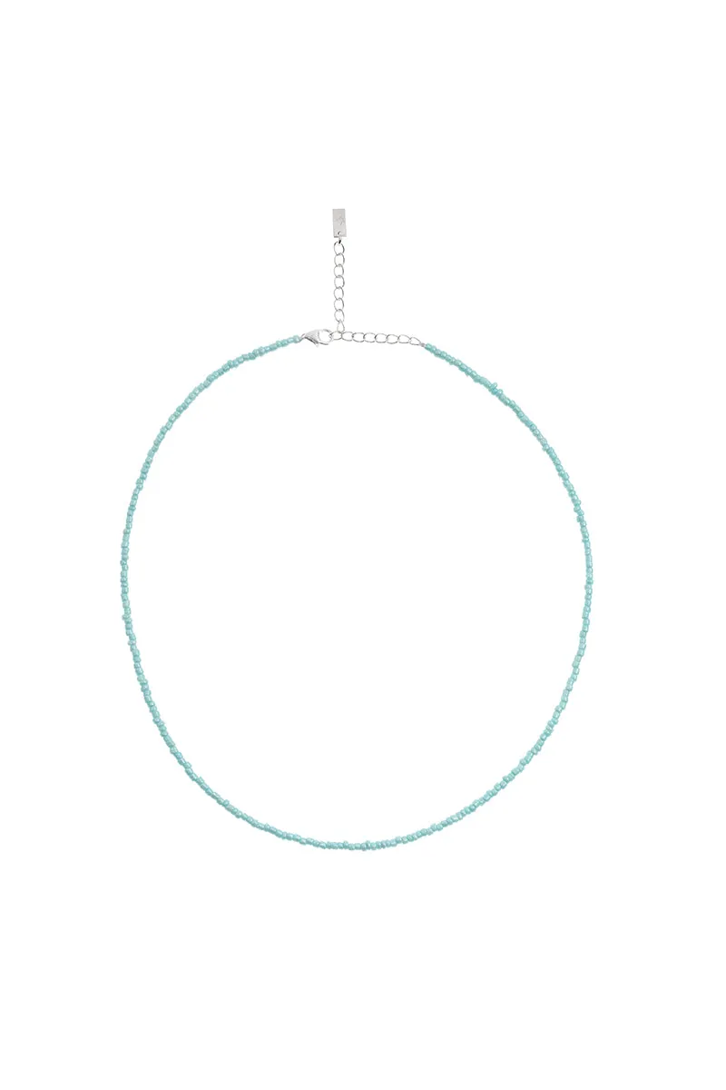 Pale Blue Beaded Necklace - Silver