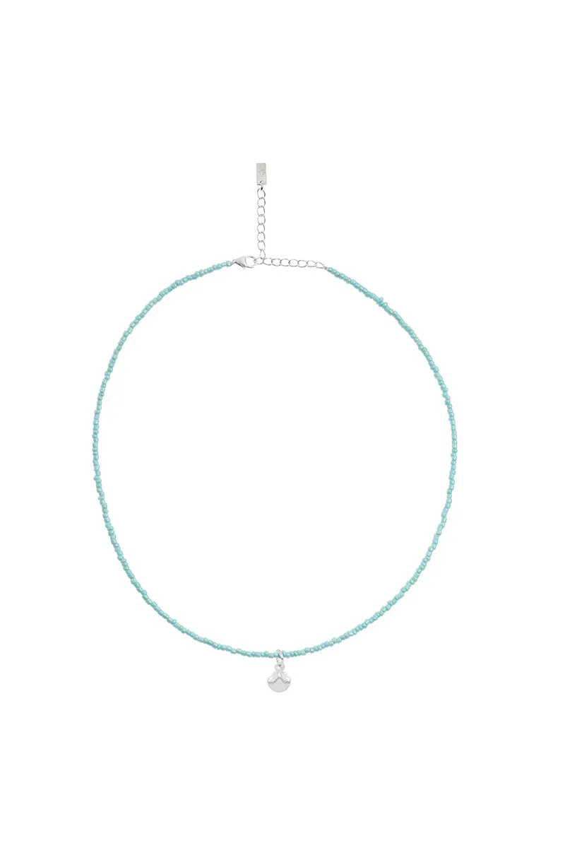 Pale Blue Beaded Necklace - Silver