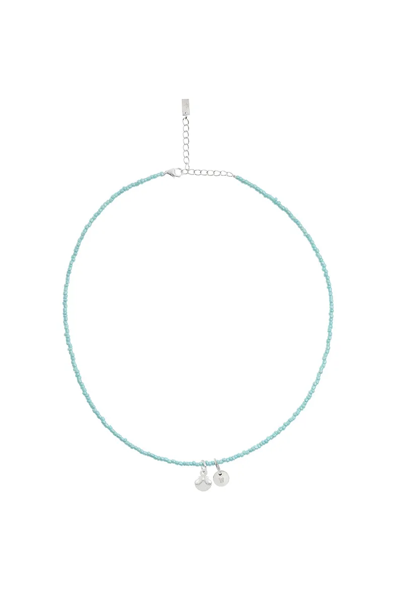 Pale Blue Beaded Necklace - Silver