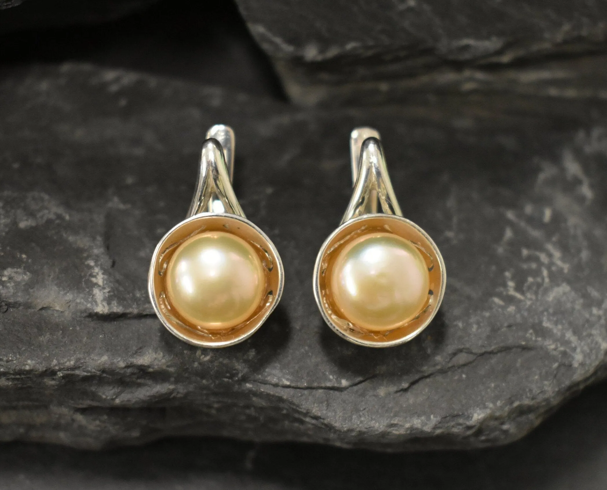 Peach Pearl Earrings - Genuine Pearl Earrings - Drop Bridal Earrings