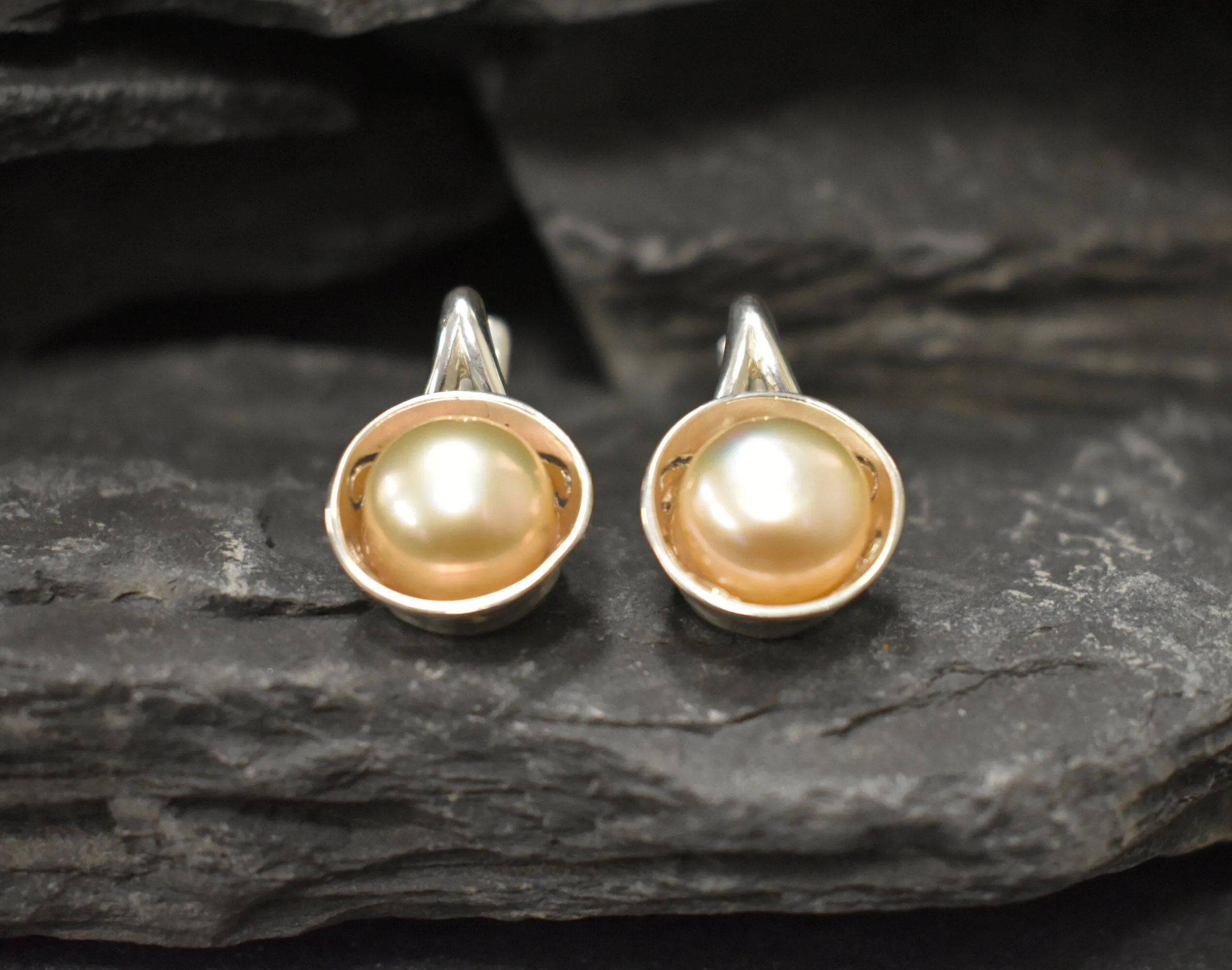 Peach Pearl Earrings - Genuine Pearl Earrings - Drop Bridal Earrings